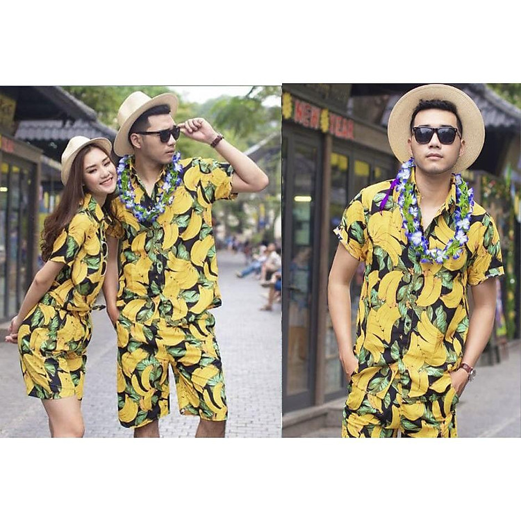 Đồ bộ đi biển trái chuối chất liệu kate thái mềm mịn, thích hợp làm đồng phục đi biển