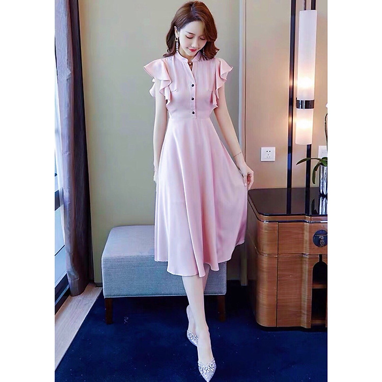 Đầm hồng cánh tiên nút đen