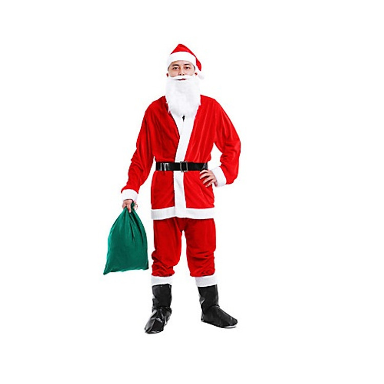Bộ Quần Áo Ông Già Noel Vải Nhung Đầy Đủ Chi Tiết Bộ 7 Món