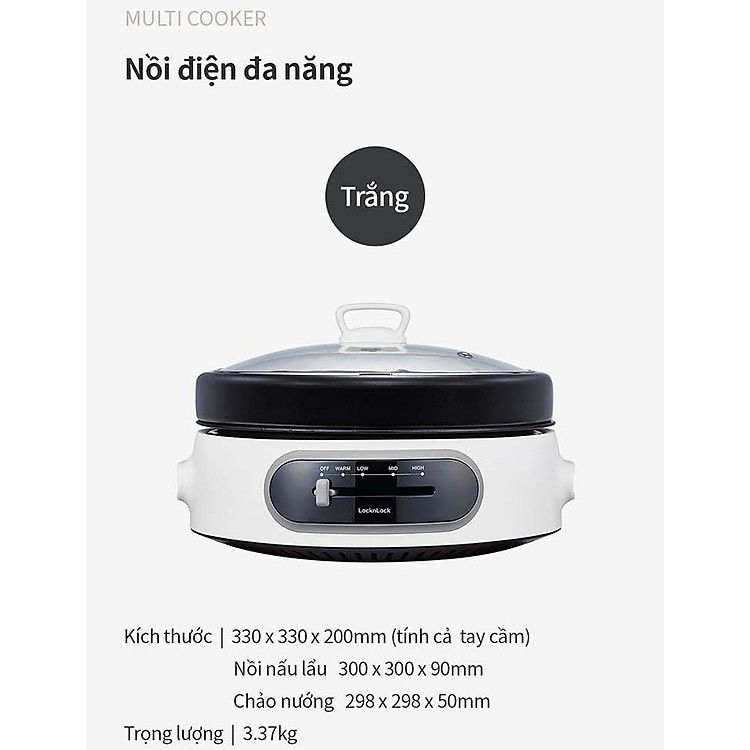 Nồi điện đa năng LocknLock 2 trong 1 nướng lẩu tối ưu 4 chế độ nhiệt (4 Lít)- EJP544WHT - Hàng chính hãng - Ảnh 9