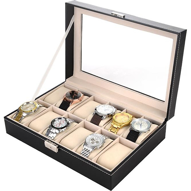 Hộp Đựng Đồng Hồ 12 Ngăn Vỏ Da - Mã 513