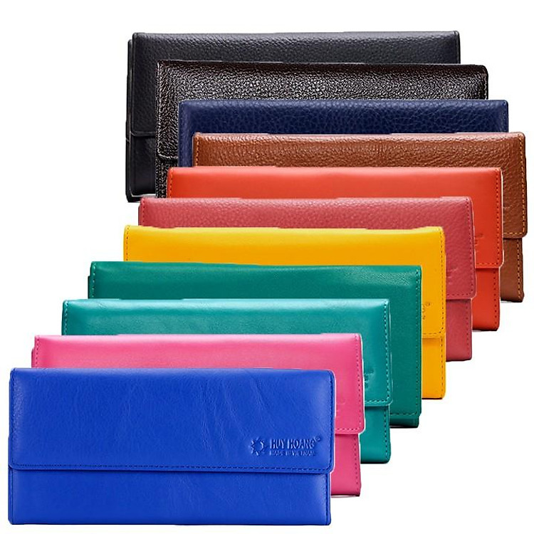 Bóp nữ da bò cao cấp Huy Hoàng 3 gấp lửng màu da, đen, đỏ, hồng, nâu, xanh, xanh đậm, cam, xanh lá chuối, xanh dương HC3125-26-27-28-29-30-39-40-59-60-64-65-67