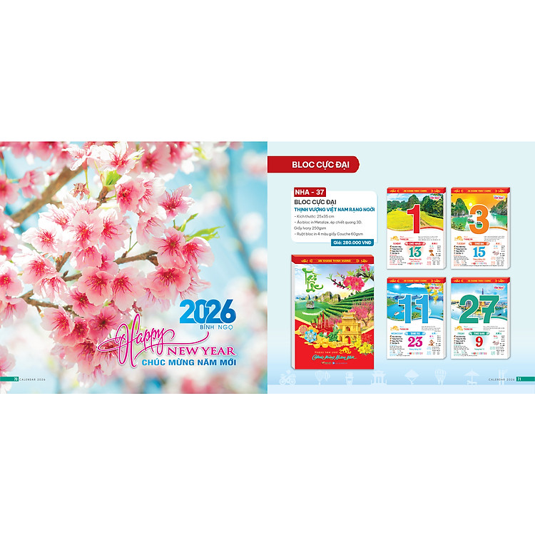 Trọn Bộ Lịch Bloc (ruột 25 x 35 cm) Bính Ngọ 2026 Nhiều mẫu giao ngẫu nhiên - Lịch tết 2026