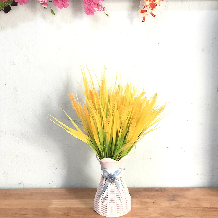 Bình hoa giả bình bông lúa vàng (cả lọ và hoa)