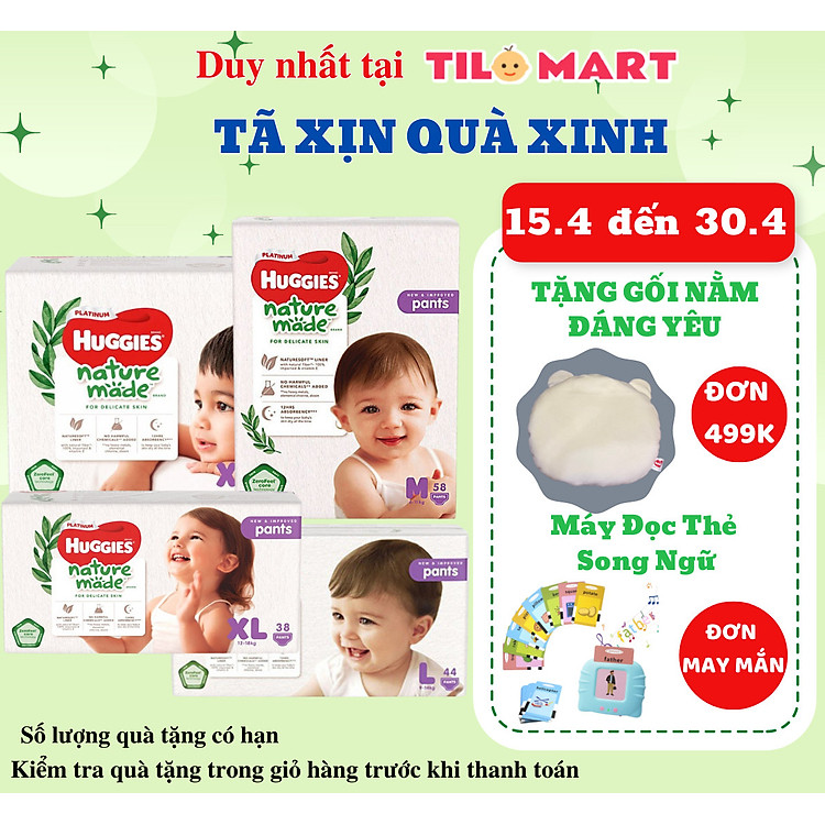 Tã/Bỉm quần siêu cao cấp Huggies Platinum Nature Made size XL38 (38 miếng)