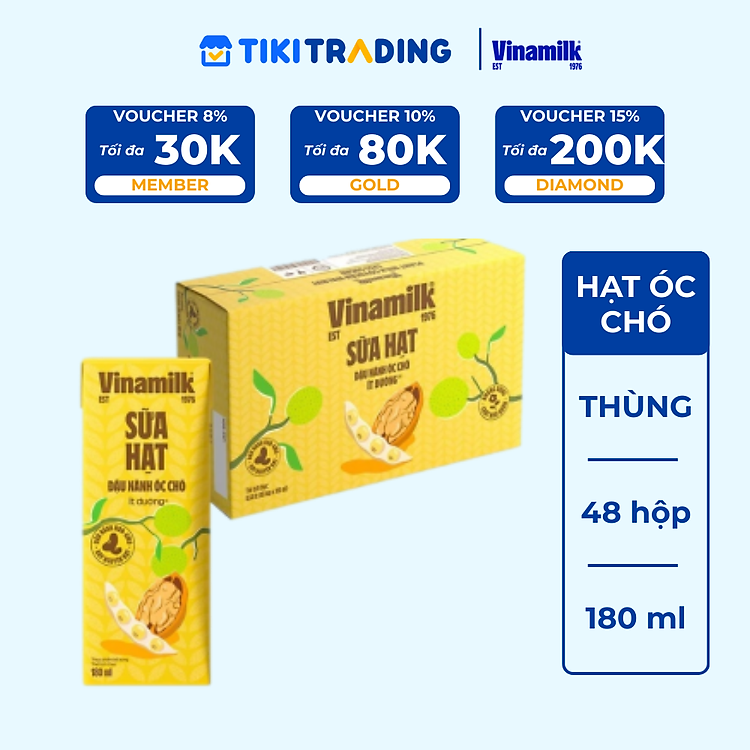 Thùng 48 hộp Sữa đậu nành Vinamilk hạt Óc chó 180ml