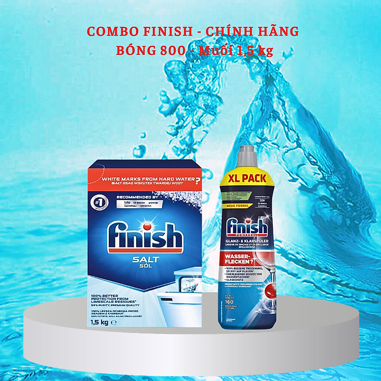 Combo Muối rửa bát finish 1.5kg + Nước làm bóng finish 800ml dùng cho Máy rửa bát chén
