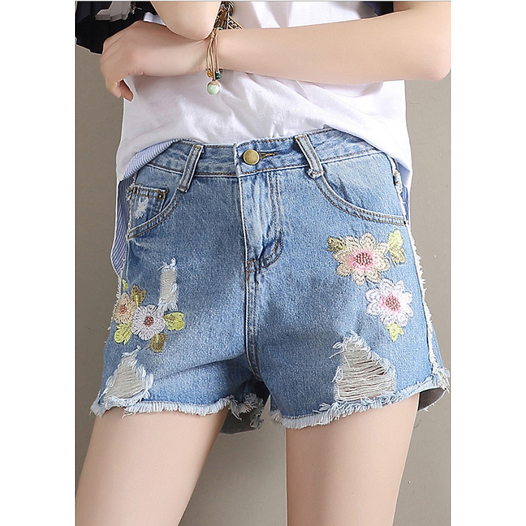 Quần short jeans nữ thêu hoa QSJ01