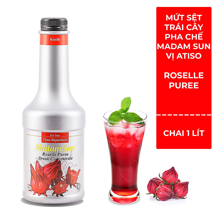 Mứt trái cây pha chế Madamsun vị Atiso đỏ (Roselle Puree Mix) chai 1L - Hàng nhập khẩu Malaysia