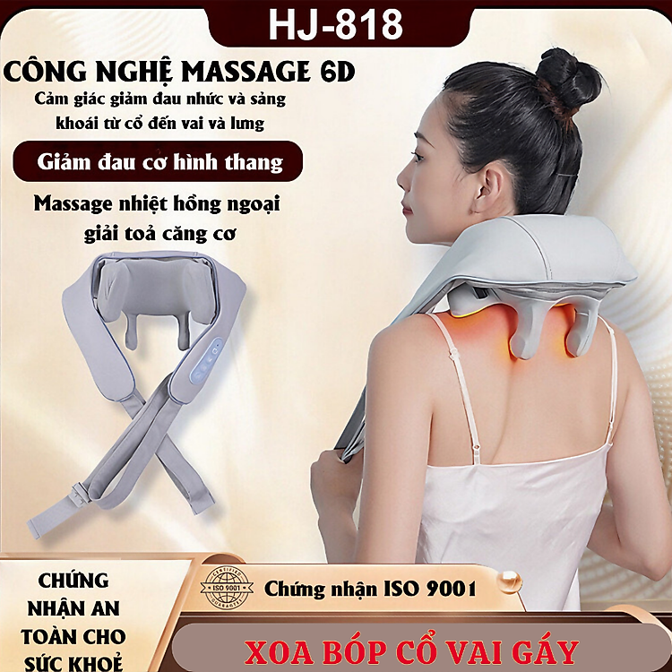 Máy massage cổ vai gáy 6D HJ-818 dòng cao cấp trị liệu giảm đau mỏi hiệu quả (Tặng kèm quà tri ân) - Hàng chính hãng