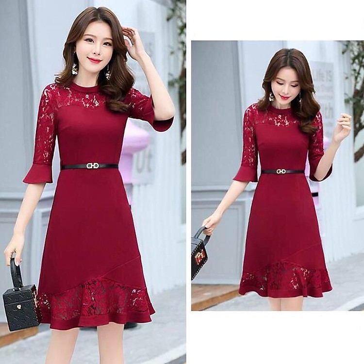 ĐẦM ĐUÔI CÁ PHỐI REN TAY LỬNG BAO ĐỔI TRẢ mã 1627