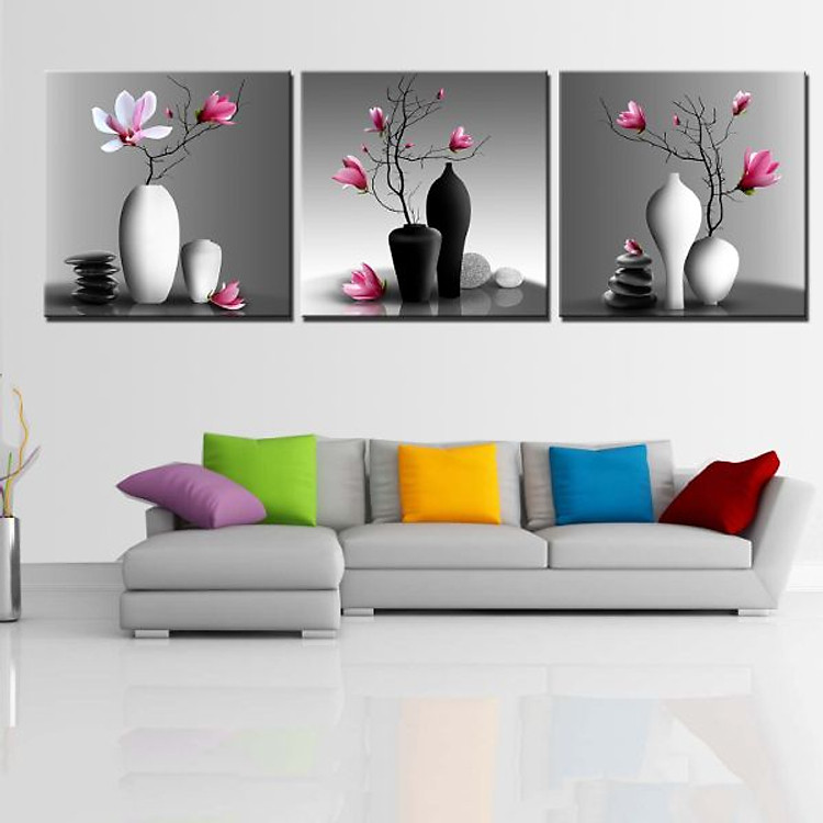 Tranh Canvas treo tường nghệ thuật | Bộ 3 bức vuông| HLB_069