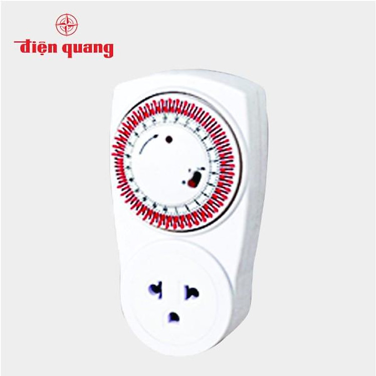 Ổ cắm hẹn giờ Điện Quang ĐQ ESK MT03 WR 13 (Điều chỉnh cơ, 1 lỗ - 3 chấu, trắng – đỏ)