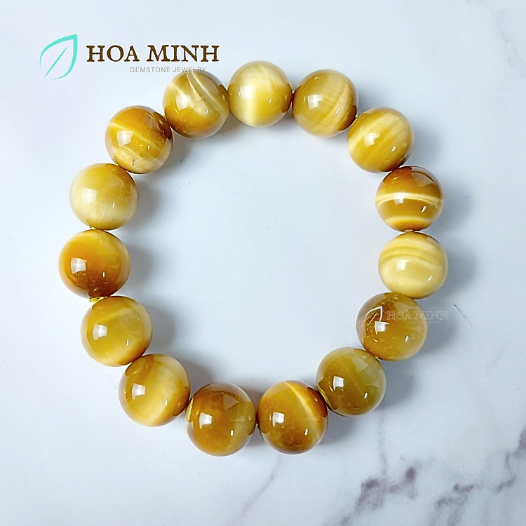 Vòng tay nam đá Mắt Hổ Vàng Tâm size 14 li chất 5A Vip phong cách lịch lãm, may mắn tài lộc