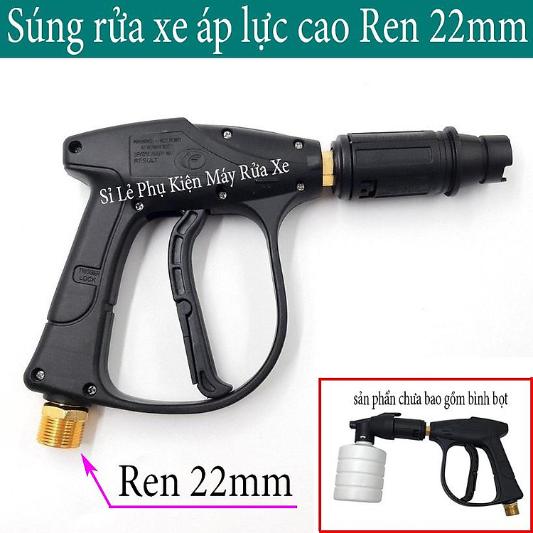 Súng xịt - súng rửa xe áp lực cao mini cho máy xịt rửa áp lực cao (Ren ngoài 22mm)