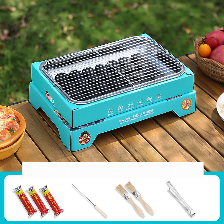 Bộ vỉ nướng BBQ dùng 1 lần nhỏ gọn tiện dụng dễ mang đi màu ngẫu nhiên size 2-3 người
