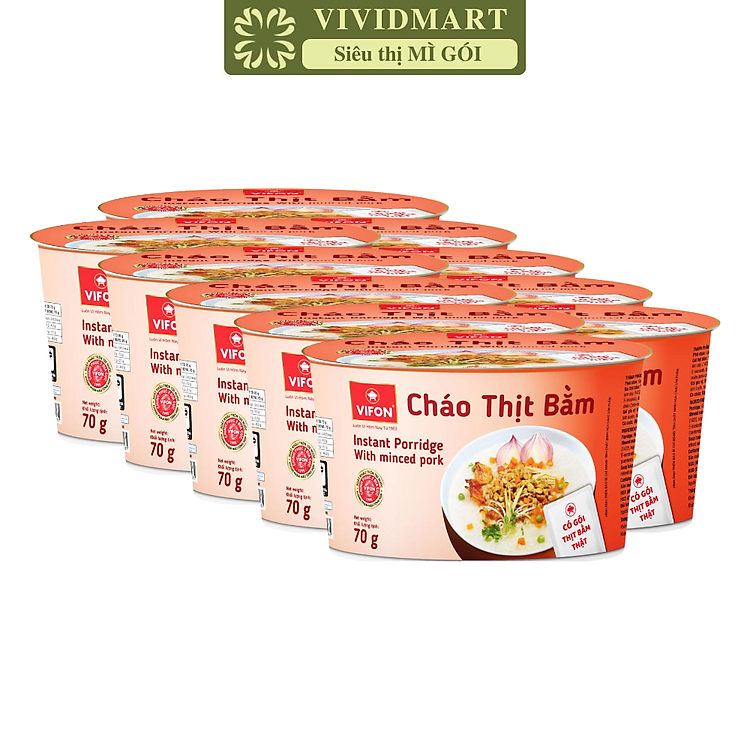 VIFON - Cháo tô Vifon hương vị Thịt bằm (có gói thịt thật), Cháo thịt bằm tô Vifon, Cháo thịt bằm Vifon (70g/tô)