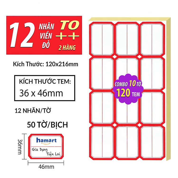Tem Ghi Tên Sản Phẩm (10 tờ) – 120 Tem Đỏ
