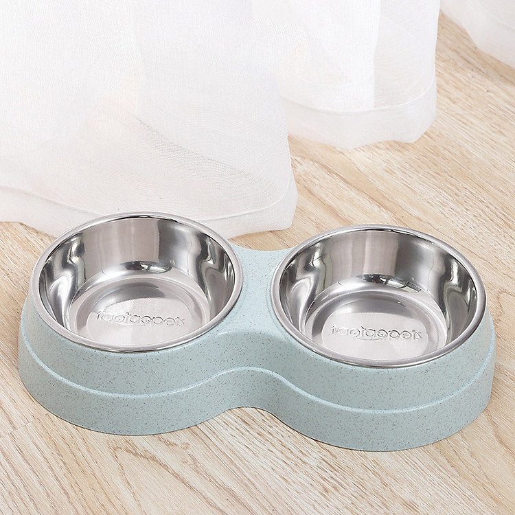 Bát đôi inox đựng thức ăn và nước uống cho chó mèo, đế chống trượt cao cấp