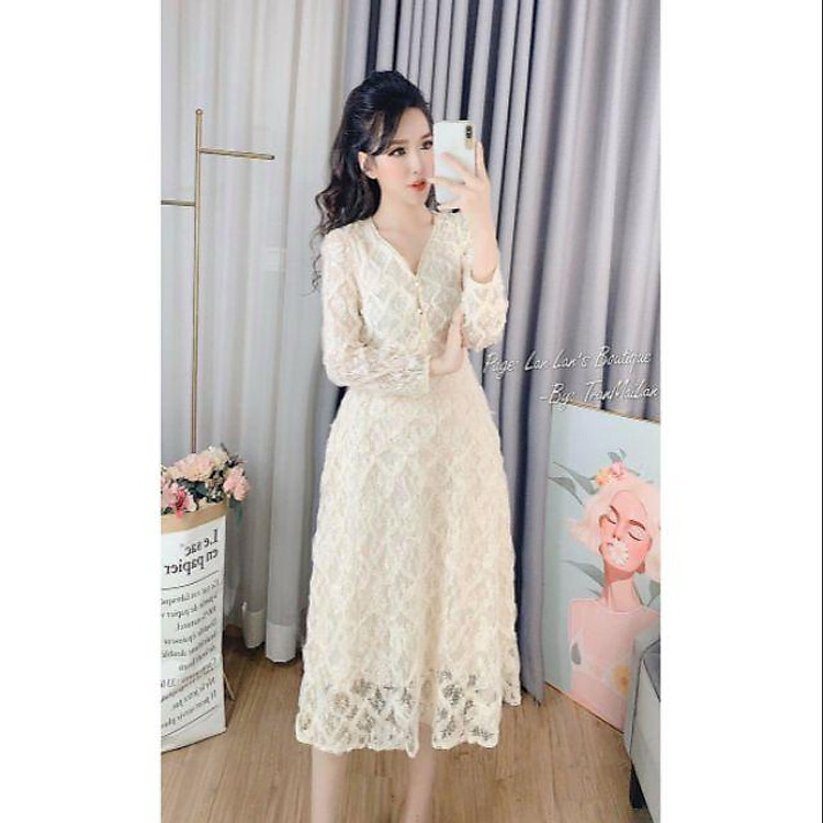 Váy ren cổ v tiểu thư xinh xắn hàng đẹp