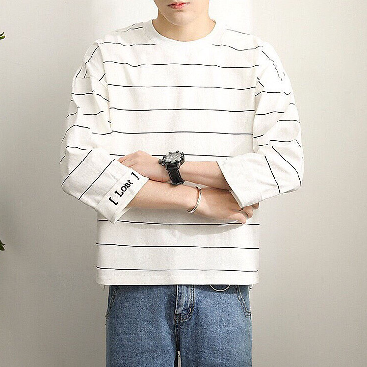 Áo thun tay dài form rộng unisex - áo sweater sọc lost xẻ tà