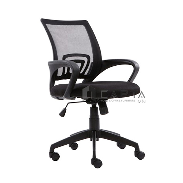Ghế xoay nhân viên CE4223-M1 Nội thất Capta Lưng trung lưới màu đen hiện đại chân nhựa xoay nâng hạ hcm