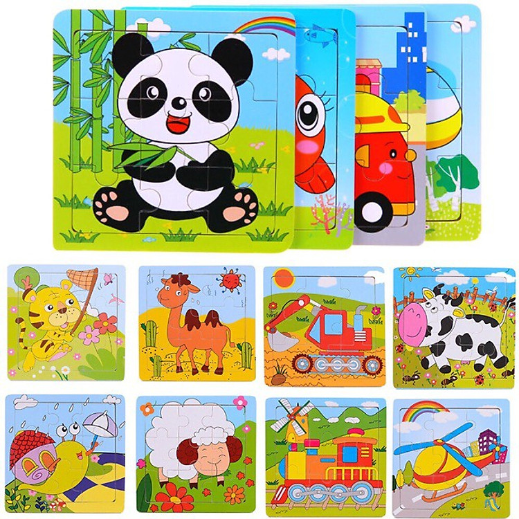Combo 10 tranh ghép hình cho bé LN01 - Đồ chơi gỗ an toàn cho bé