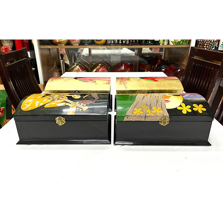 Hộp Nữ Trang 2 Tầng Nắp Cong Sơn Mài Cao Cấp - Ảnh 3