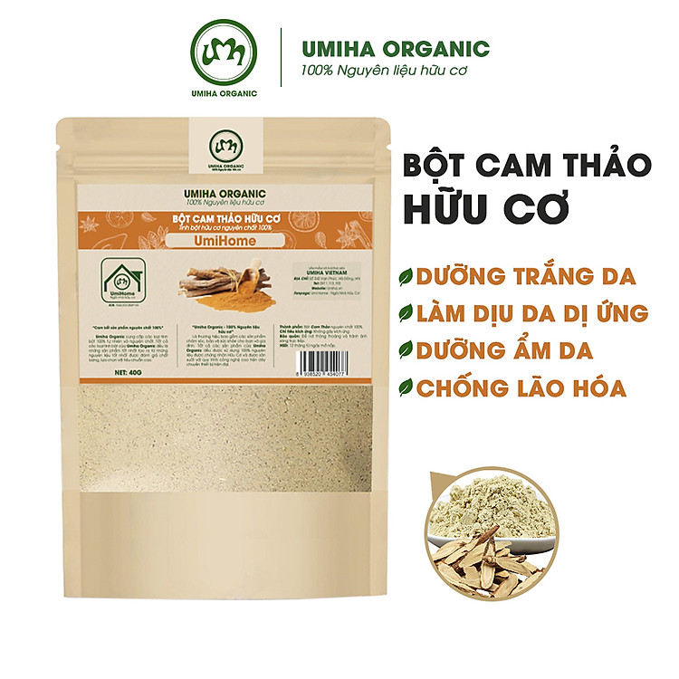 Bột Cam Thảo hữu cơ UMIHOME nguyên chất 40G bột đắp mặt dưỡng trắng da, dùng tắm trắng, đánh bay mụn nám tàn nhang hiệu quả