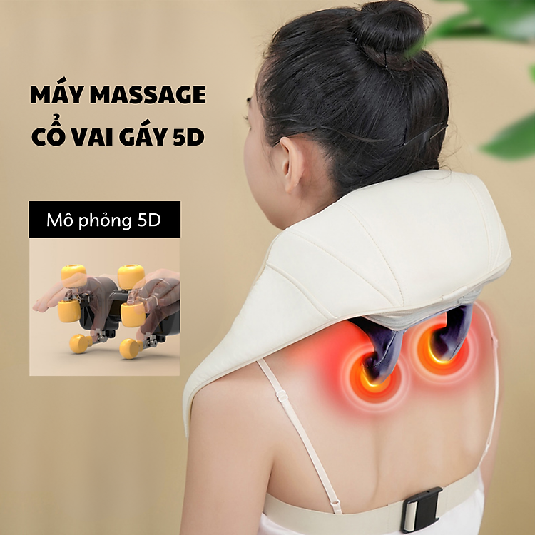 Máy massage cổ vai gáy với 6 đầu mát xa nâng cấp chất liệu silicon, kết hợp chườm nóng giảm đau nhức Thiên phúc tâm