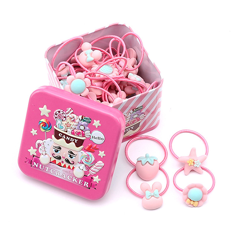 Hộp 40 dây cột tóc hoạt hình cho bé gái (màu ngẫu nhiên)
