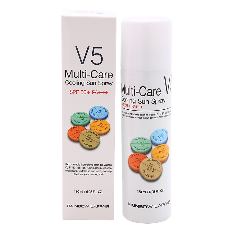 Xịt Chống Nắng Rainbow L'Affair Multi-Care V5 Cooling Sun Spray Spf50+ Pa+++ 180 ml