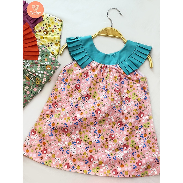 Đầm Bé Gái Tamiuy Cao Cấp Thiết Kế Cổ Bèo Xếp Ly Chất Liệu Cotton Mềm Mại