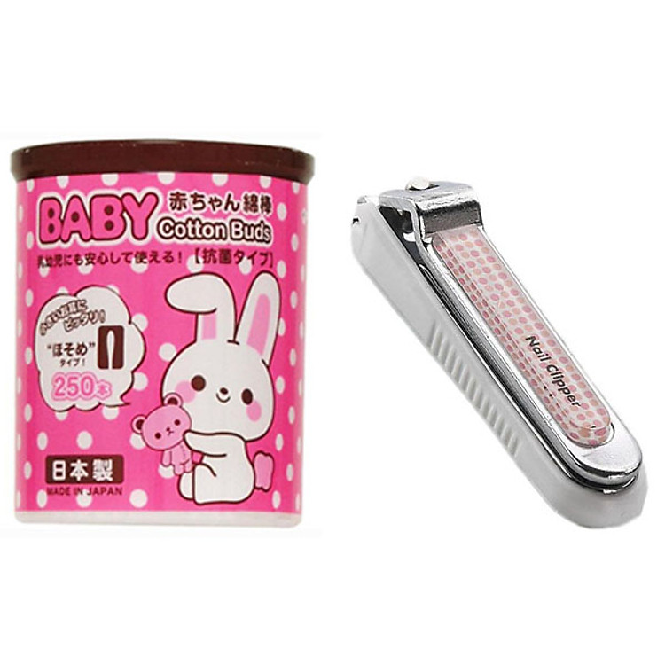 Combo Bấm móng tay trẻ em + Set 250 bông ngoáy tai cho bé nội địa Nhật Bản