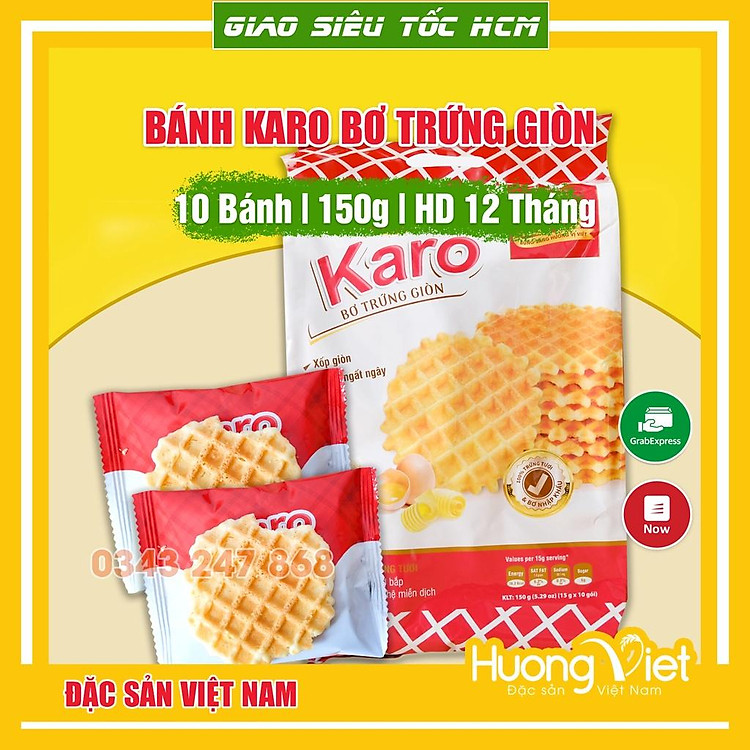 Bánh Karo bơ trứng giòn Richy 150g (10 gói x 15g) , HSD: 12 tháng, bánh Karo giòn, bánh ăn sáng ngon