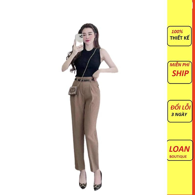 Quần tây nữ dáng baggy kèm đai chất lụa Ruby suông đẹp