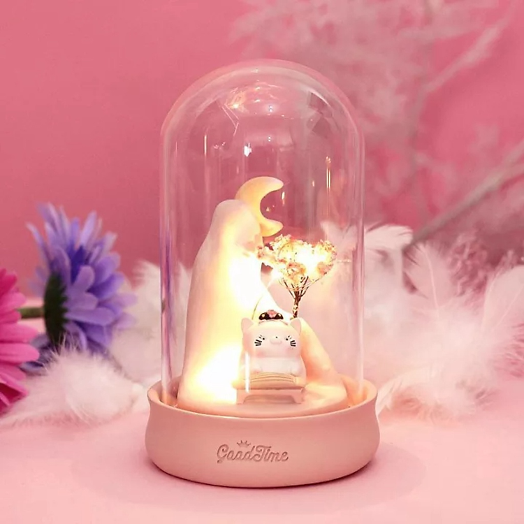 Hộp Trang Trí Mèo Hoàng Gia Trong Lồng Kính Có Đèn