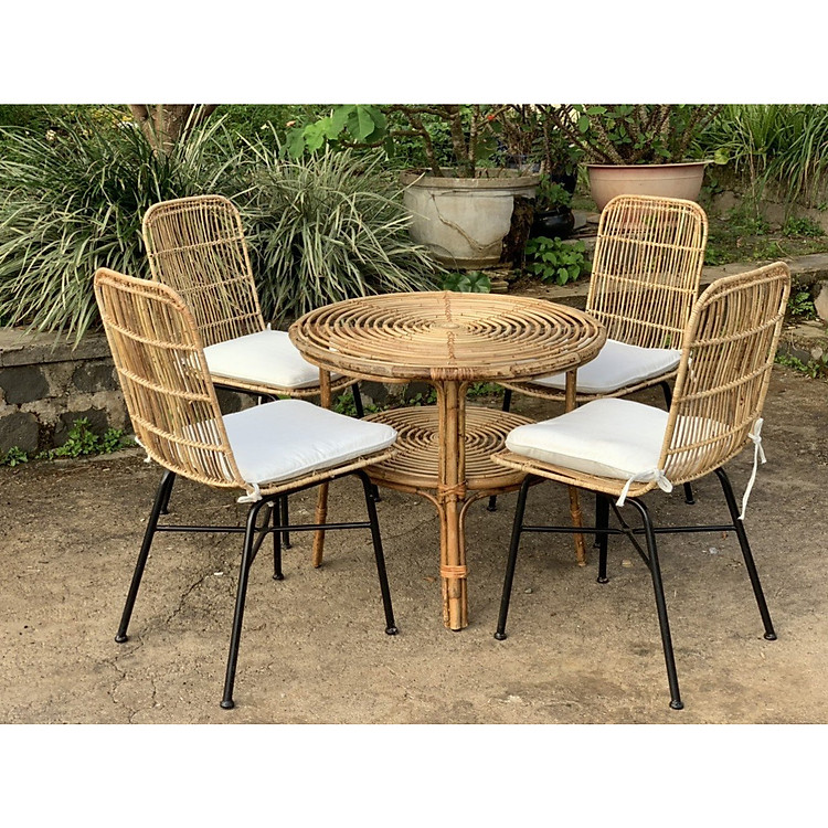 Bộ bàn ghế Mây đan chân sắt - kèm nệm