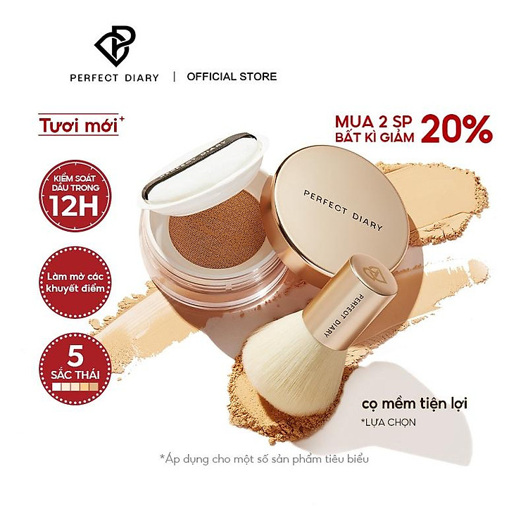 Phấn phủ Perfect Diary PerfectStay chống thấm nước kiểm soát dầu 3 màu tùy chọn 7g