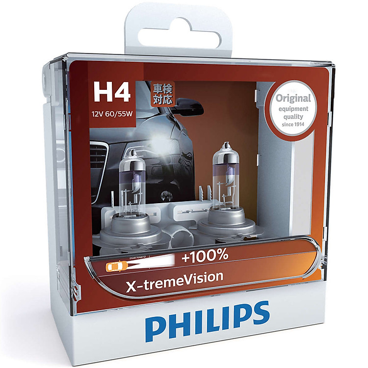 Hộp 2 Bóng Đèn Pha Xe Hơi Philips X-tremeVision + 100% H4 12342XVS2 12V 60/55W 3500K - Hàng Chính Hãng