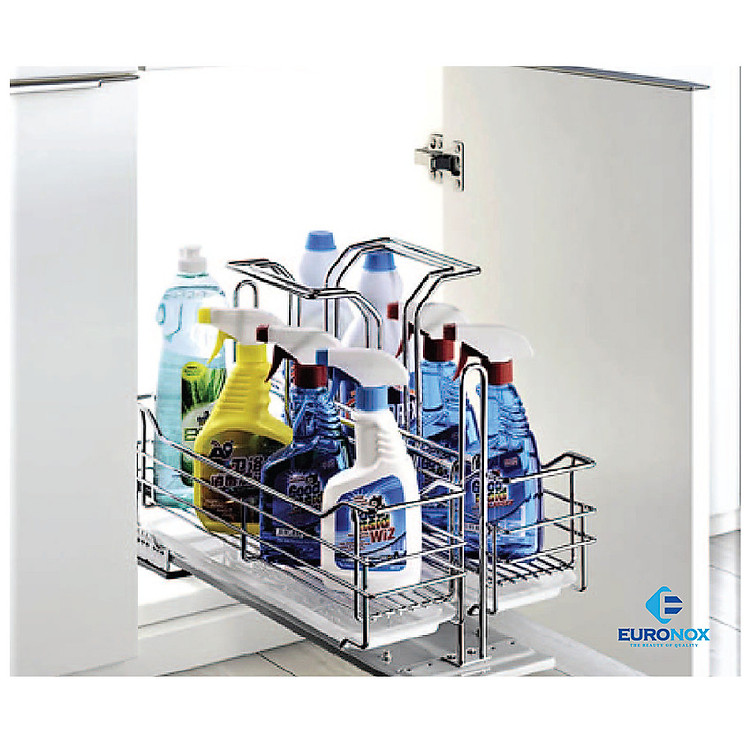 Kệ đựng chất tẩy rửa inox nan, ray âm giảm chấn Luxury Detergent Rack of Stainless Steel Bar with Undermount Drawer Slides