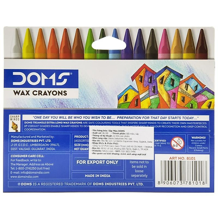 Hộp 16 Bút Sáp Màu Thân Tam Giác DOMS 8101 - Ảnh 3