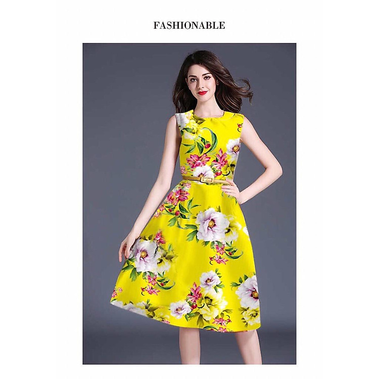 ĐẦM XÒE IN HOA 3D CAO CẤP(không kèm belt)