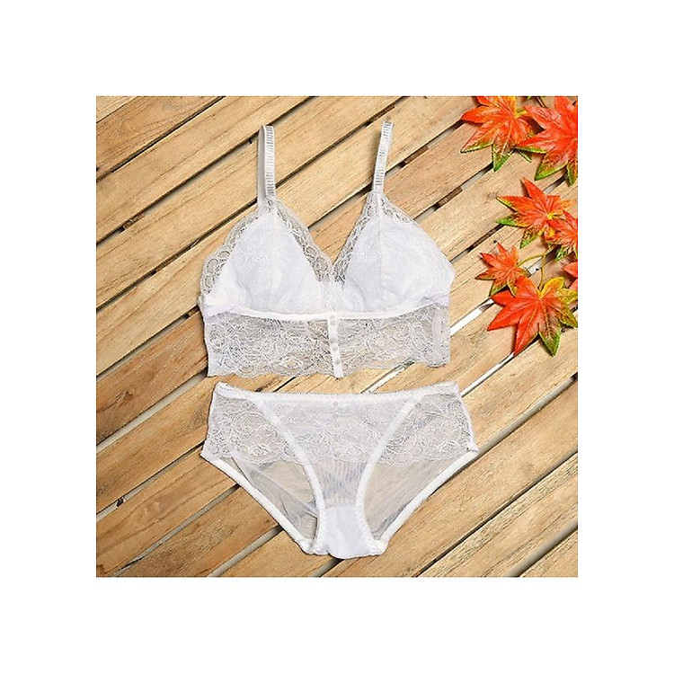 Bộ đồ lót ren đính hạt 325 A&M màu trắng