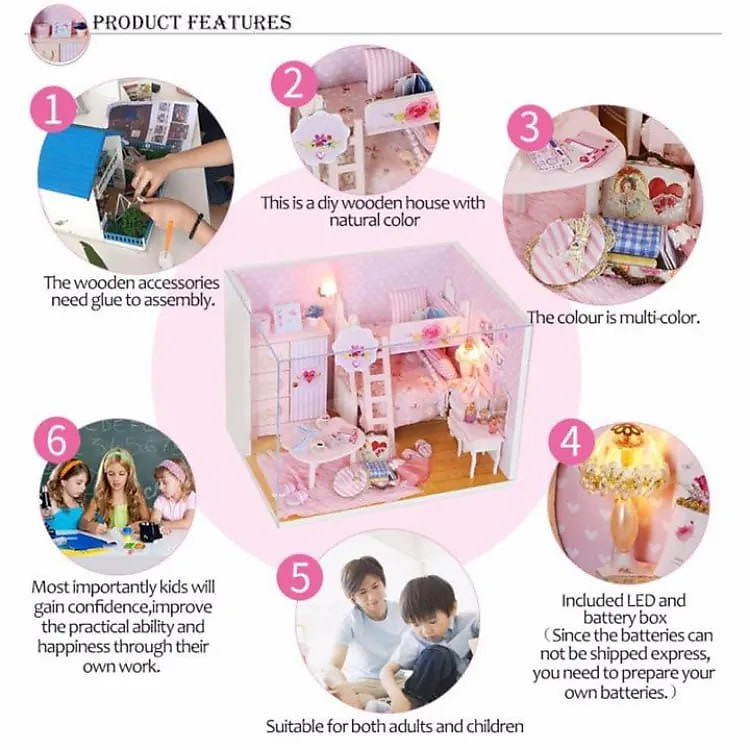 Nhà búp bê Ngôi nhà thu nhỏ Pink Girl Chính hãng Ưu đãi - Hình ảnh 5