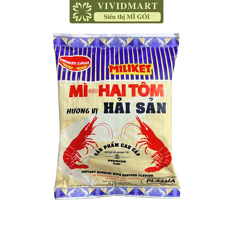 COLUSA - Mì giấy Miliket Hai Tôm gói vị Hải sản, Mì tôm hiệu Hai Tôm Miliket hiệu 2 Tôm Colusa (70g/gói)