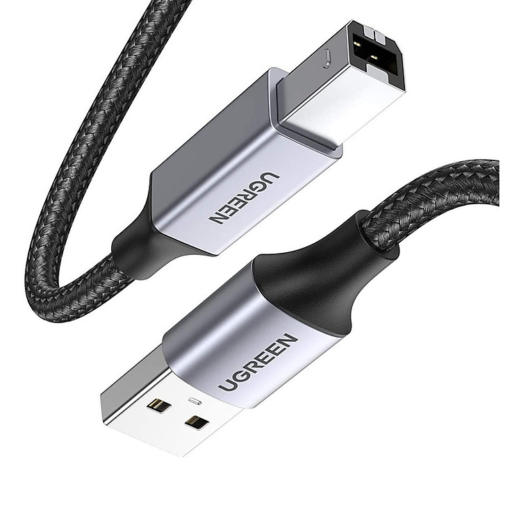 Cáp máy in 1M 2.0 USB A sang B đầu nhôm dây bọc lưới chống nhiễu màu Đen Ugreen 80801 US369 Hàng chính hãng