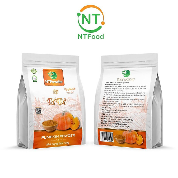 Bột bí đỏ sấy lạnh nguyên chất NTPowder 100Gr - Nhất Tín Food