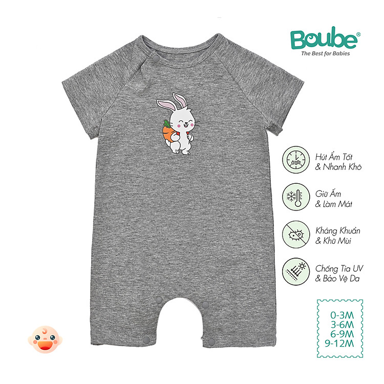 Bộ liền thân, bodysuit cộc tay cúc chéo cho bé sơ sinh nhiều màu sắc Boube, vải Cotton organic thoáng mát - Size 0-12M