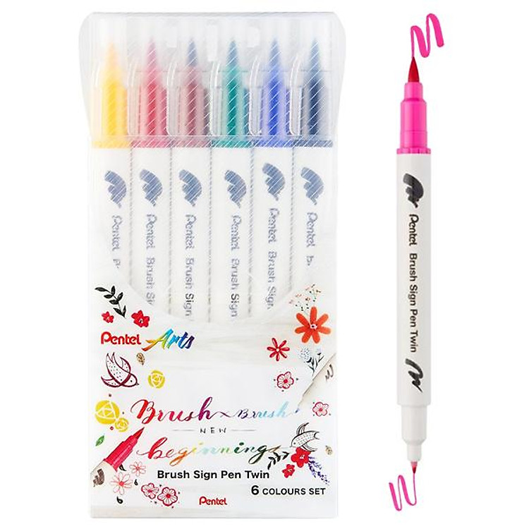 Bộ Bút Lông Màu Nước 2 Đầu Pentel Art SESW30C (6 chiếc)
